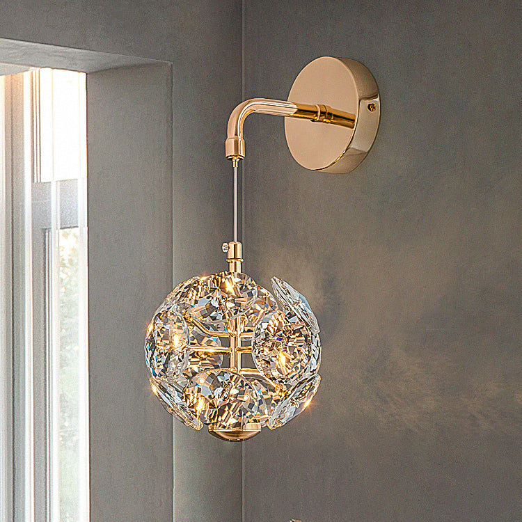 Contemporary Luxury Crystal Hardware Round Shade Dandelion Design LED Wall Sconce Lamp For Living Room