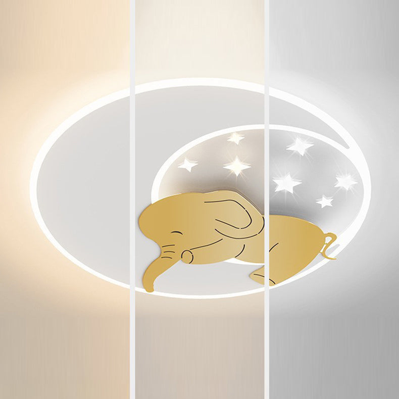 Lustre Plafonnier LED Rond en Fer Acrylique Créatif Contemporain Élégant avec Éléphant et Lapin pour Chambre 