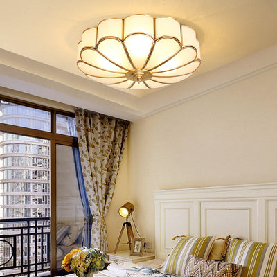 Contemporary Luxury Flower Copper Glass 3/4/6 Light Flush Mount Ceiling Light For Living Room