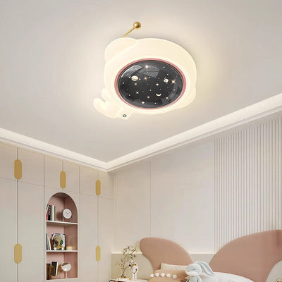 Modern Art Deco Kids Iron PE Astronaut Round LED Flush Mount Ceiling Light For Bedroom