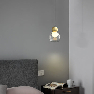 Modern Minimalist Dome Cylinder Orb Copper Glass 1-Light Pendant Light For Bedroom