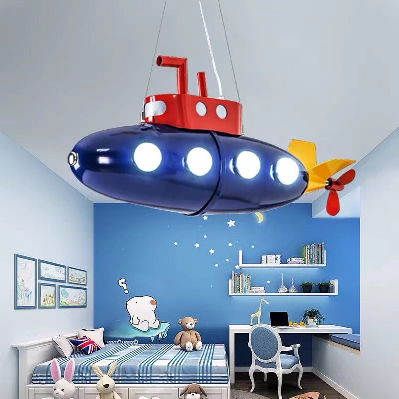 Contemporary Creative Cartoon Submarine Iron LED Kids Chandelier For Bedroom