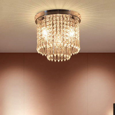 Modern Luxury Iron Crystal String 4-Light Flush Mount Ceiling Light For Living Room