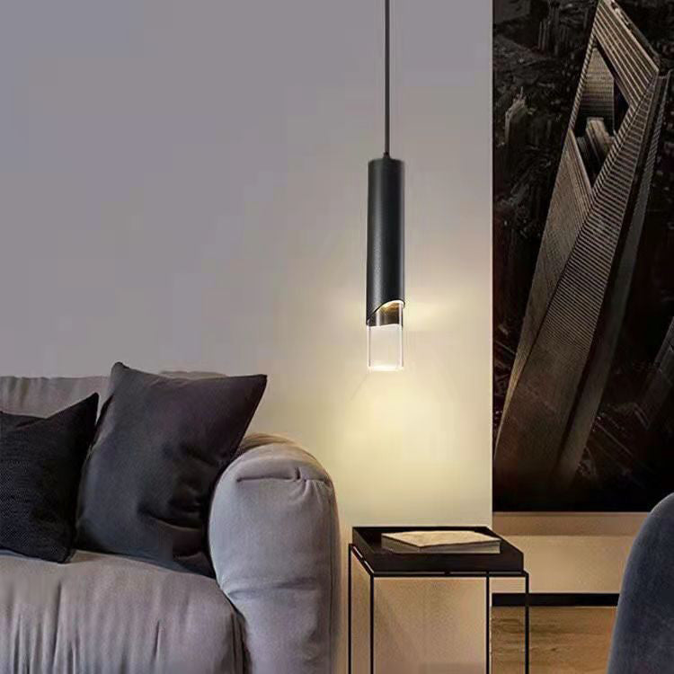 Modern Minimalist Long Cylinder Acrylic Iron LED Pendant Light For Bedroom