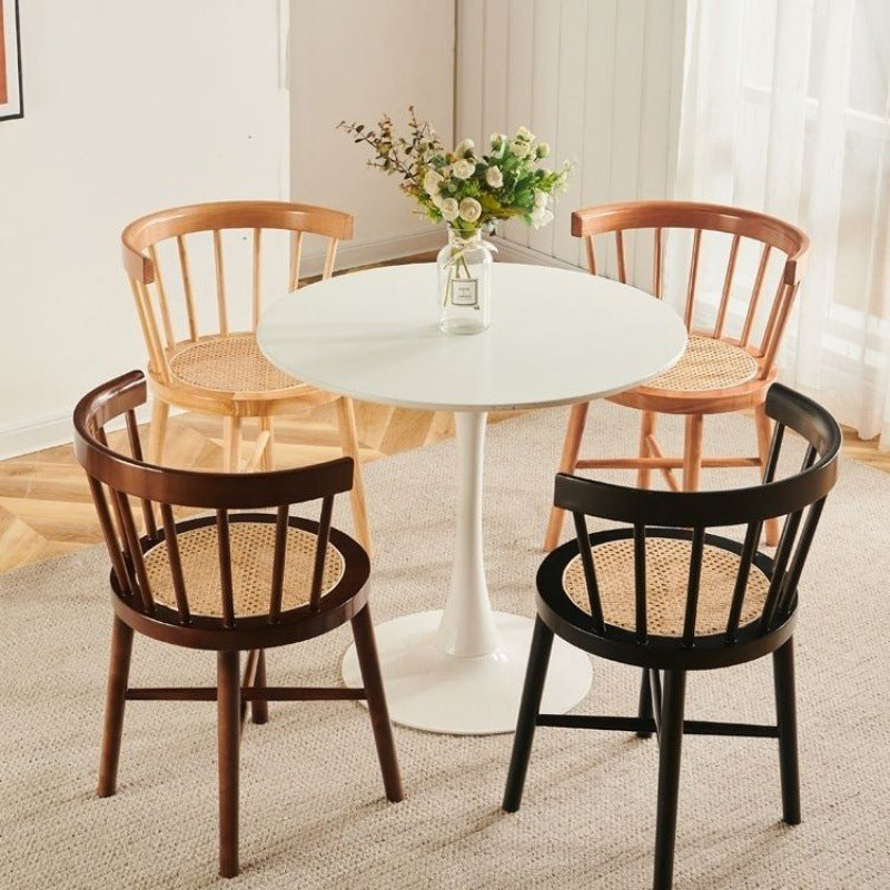 Contemporary Nordic Round Rubberwood Rattan Dining Chair Backrest For Dining Room