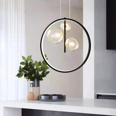 Modern Minimalist Circle Orb Iron Glass 1/3/5 Light Pendant Light For Living Room