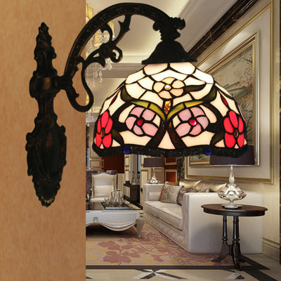 Traditional Tiffany Half Circle Hardware Stained Glass 1-Light Wall Sconce Lamp For Bedroom