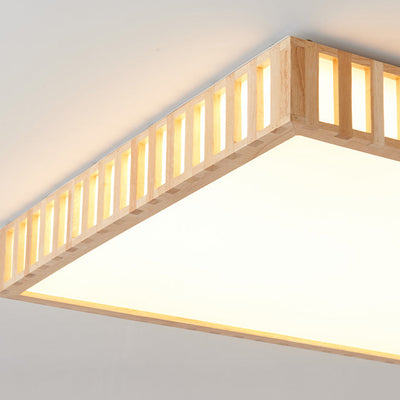 Modern Minimalist Square Wood Acrylic LED Flush Mount Ceiling Light For Bedroom