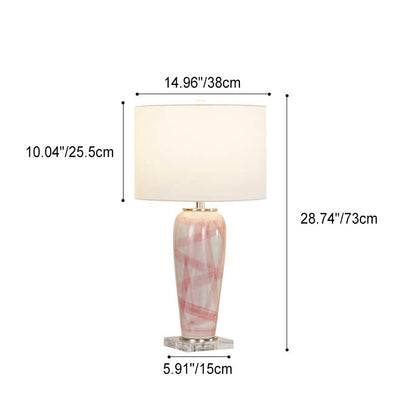 European Minimalist Painted Lines Ceramic Jar Fabric 1-Light Table Lamp