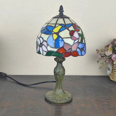 Traditional Tiffany Dome Flower Zinc Stained Glass 1-Light Table Lamp For Bedroom