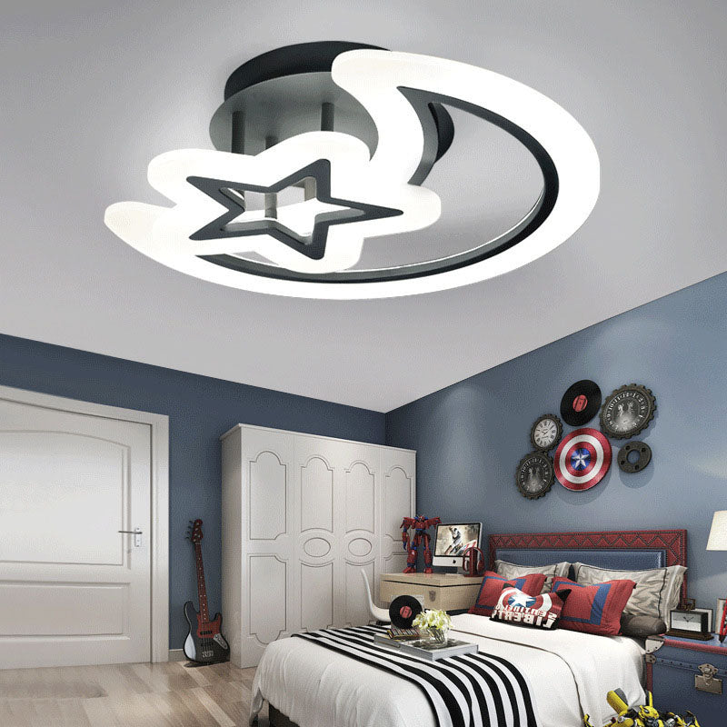 Modern Minimalist Moon Star Hardware Acrylic LED Semi-Flush Mount Ceiling Light For Living Room