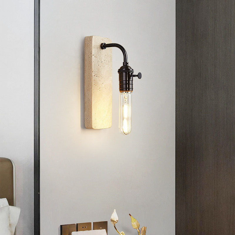 Contemporary Retro Travertine Brass Round 1-Light Wall Sconce Lamp For Bedroom