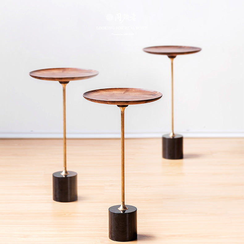 Modern Minimalist Round Wood Metal End Table For Living Room