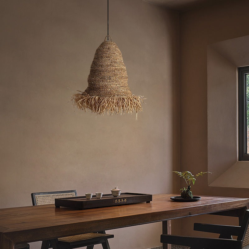 Traditional Japanese Straw Hat Weaving 1-Light Pendant Light For Dining Room