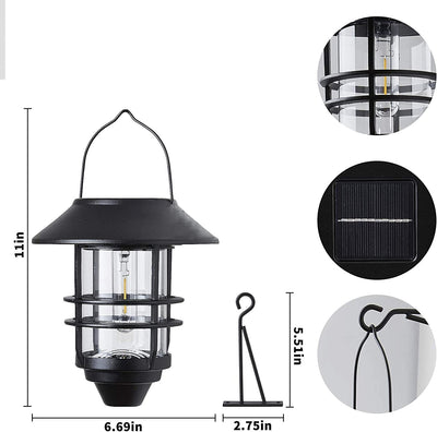 Contemporary Retro Solar Waterproof Aluminum Glass Lantern Cylinder 1-Light Hanging Wall Sconce Lamp For Outdoor Patio