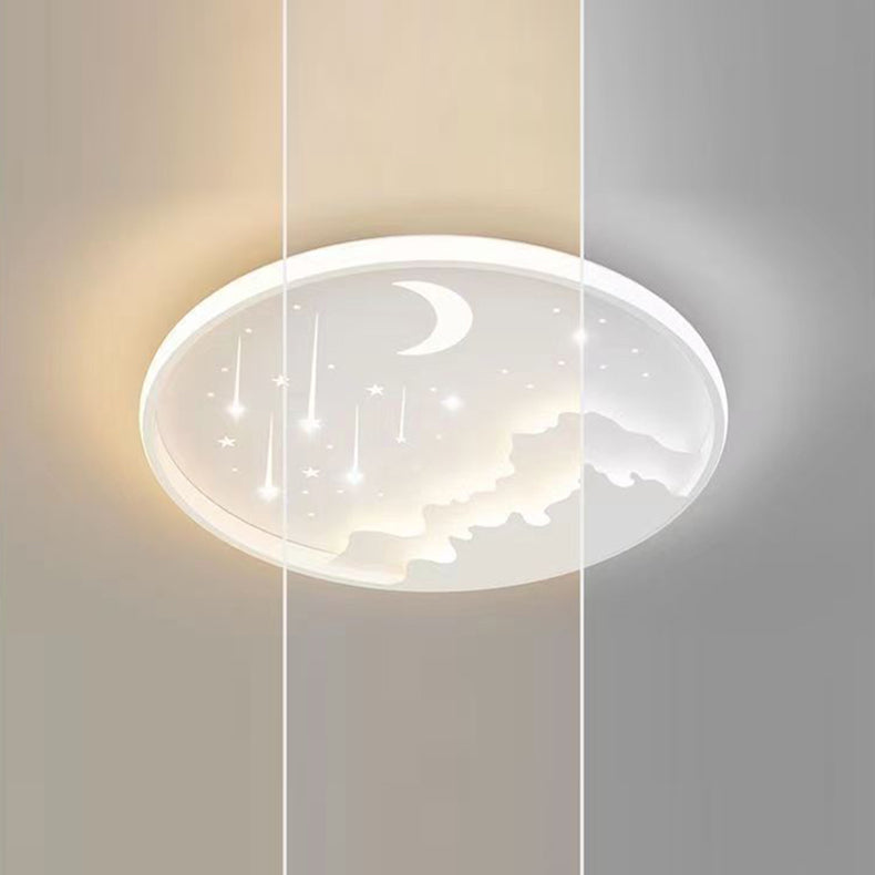 Modern Minimalist Round Moon Meteor Iron LED Flush Mount Ceiling Light For Bedroom