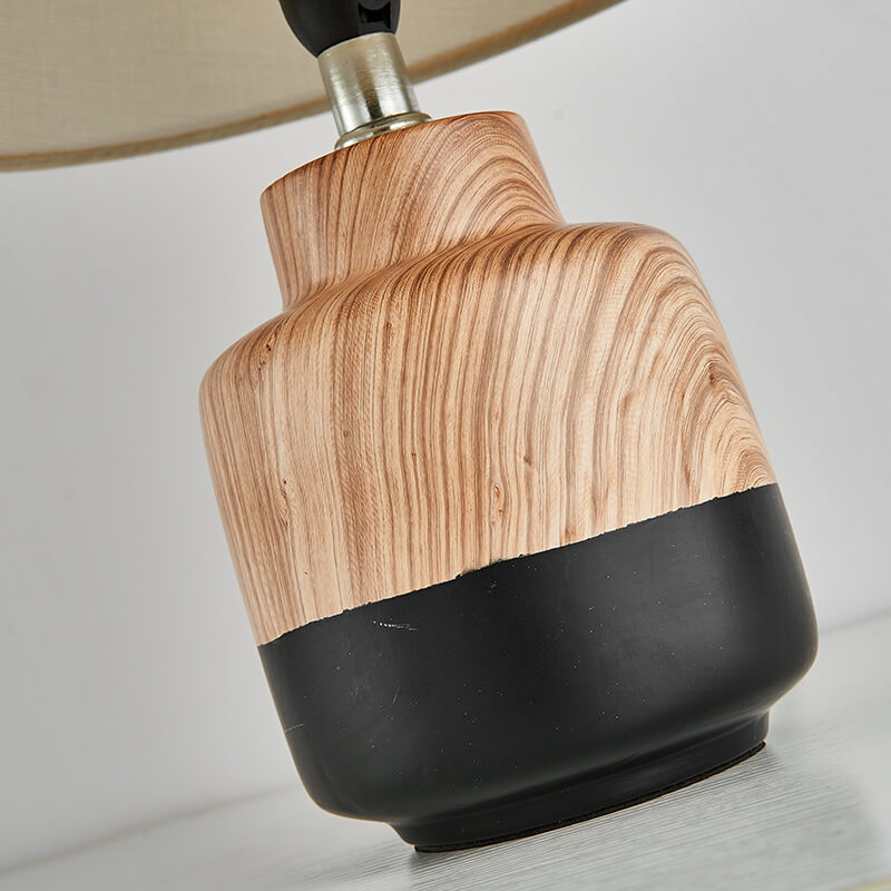 Modern Minimalist Wood Grain Fabric Ceramic 1-Light Table Lamp