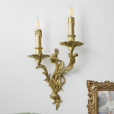 Traditional French Luxury Brass Candelabra Carved 2/3 Light Wall Sconce Lamp For Bedroom