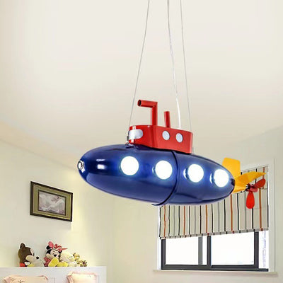 Contemporary Creative Cartoon Submarine Iron LED Kids Chandelier For Bedroom