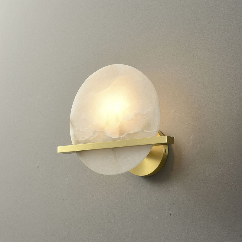 Modern Luxury Round Disc Marble Copper 1-Light Wall Sconce Lamp