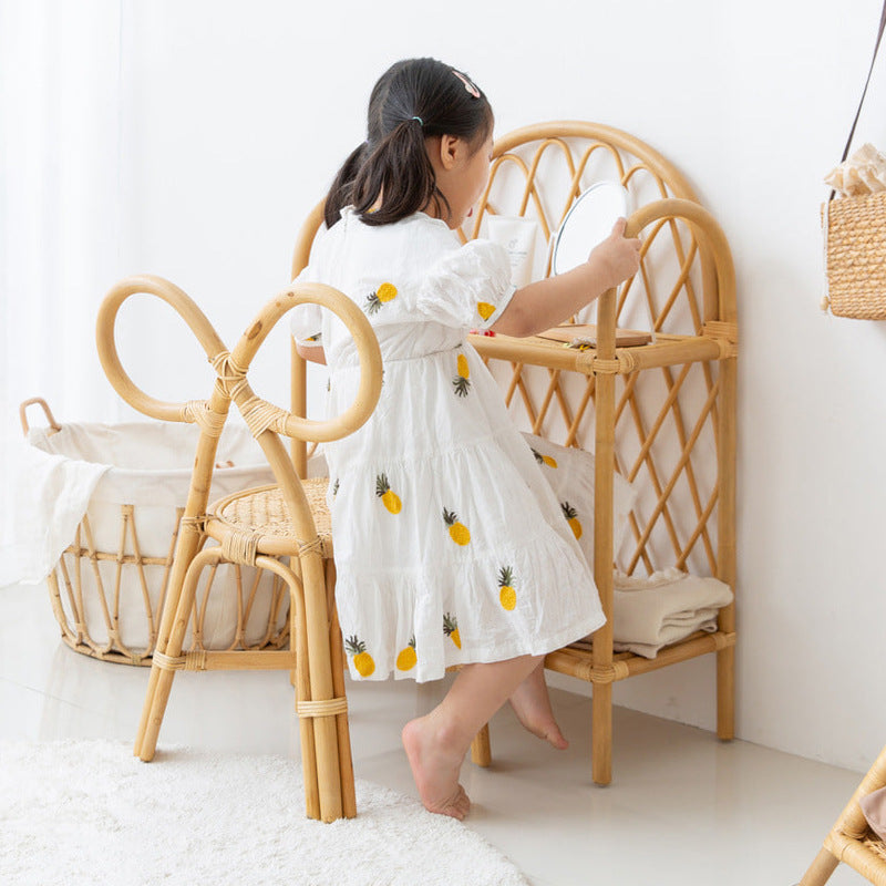 Traditional Japanese Round Rattan Weaving Footstool Bow Knot Backrest For Entryways