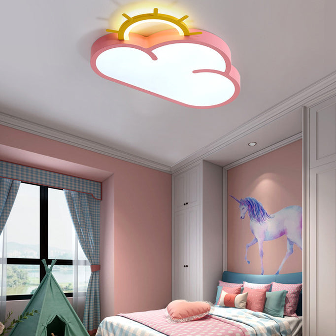 Contemporary Creative Cartoon Cloud Sun Acrylic Shade LED Kids Flush Mount Ceiling Light For Bedroom