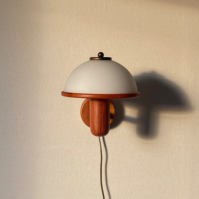 Traditional Japanese Wood Mushroom Design 1-Light Wall Sconce Lamp For Living Room