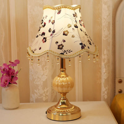 European Vintage Fabric Floral Glass Plating 1-Light Table Lamp