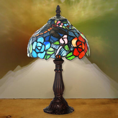 Traditional Tiffany Dome Iron Glass 1-Light Table Lamp For Living Room