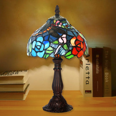 Traditional Tiffany Dome Iron Glass 1-Light Table Lamp For Living Room