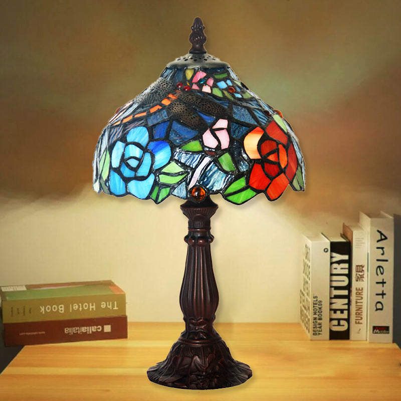 Traditional Tiffany Dome Iron Glass 1-Light Table Lamp For Living Room