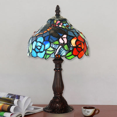 Traditional Tiffany Dome Iron Glass 1-Light Table Lamp For Living Room