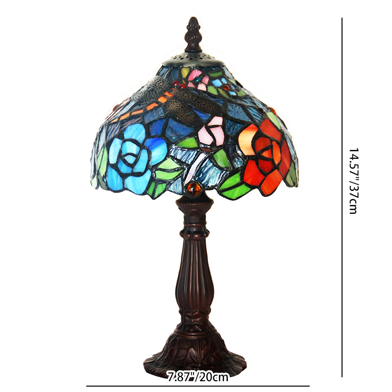 Traditional Tiffany Dome Iron Glass 1-Light Table Lamp For Living Room