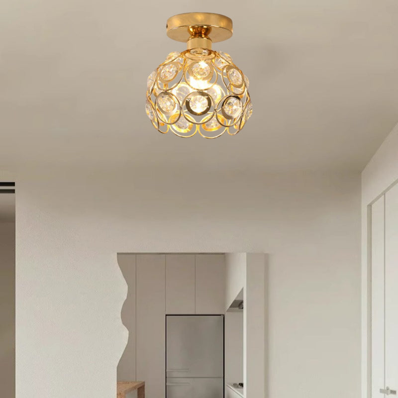 Modern Minimalist Round Dome Iron Crystal 1-Light Semi-Flush Mount Ceiling Light For Living Room