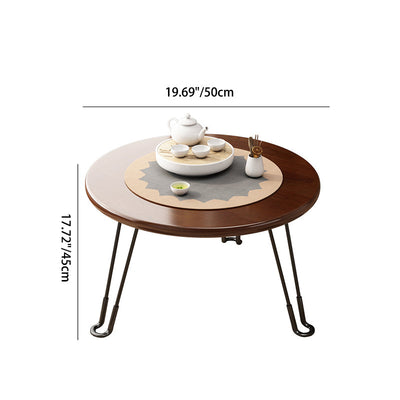 Modern Minimalist Round Wood Iron Coffee Table Foldable For Living Room