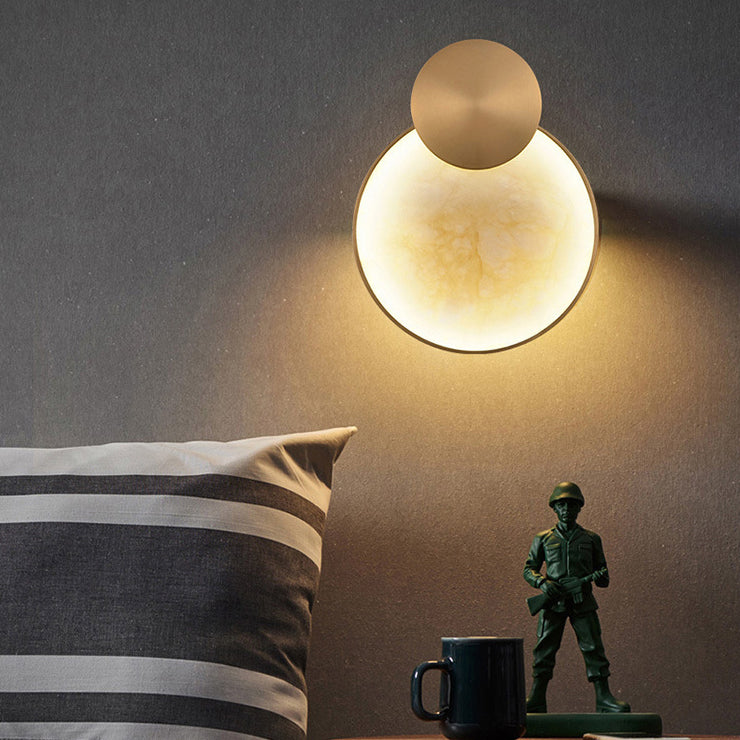 Contemporary Nordic Metal Marble Round LED Wall Sconce Lamp For Bedside