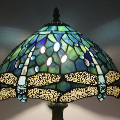 Traditional Tiffany Round Flower Alloy Stained Glass 1-Light Table Lamp For Living Room