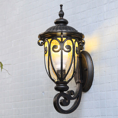 Traditional European Waterproof Lace Goblet Aluminum Glass 1-Light Outdoor Wall Sconce Lamp For Garden