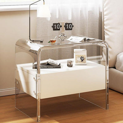 Modern Simplicity Rectangular Tabletop Acrylic Solid Wood Nightstand 1-Drawer For Bedroom