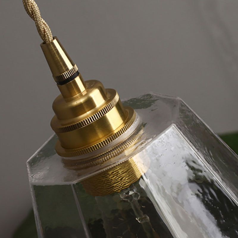 Traditional Japanese Brass Iron Glass Rhombic 1-Light Pendant Light For Bedside