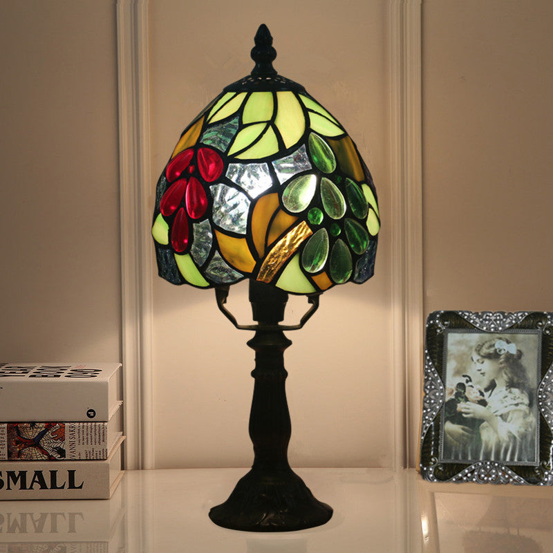 Traditional Tiffany Grape Fruit Stained Glass 1-Light Table Lamp For Bedroom