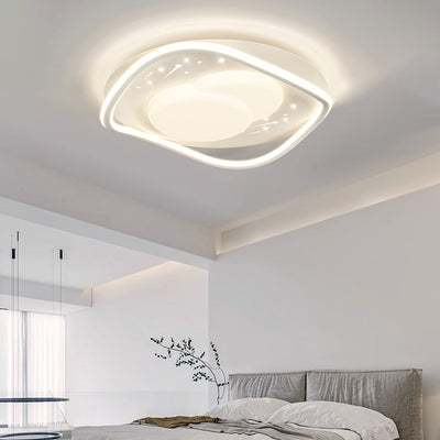 Contemporary Creative Round Square Wave Iron Acrylic LED Flush Mount Ceiling Light For Bedroom