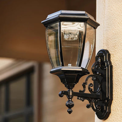 Traditional European Aluminum Glass LED Solar Waterproof Wall Sconce Lamp For Outdoor Patio