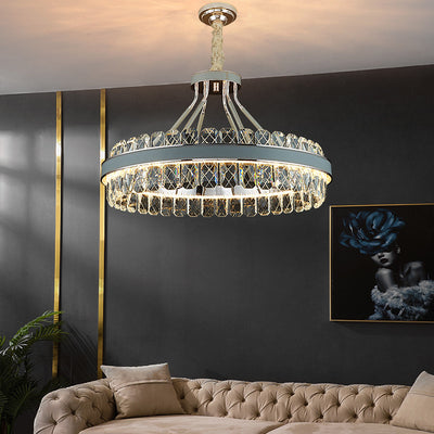 Modern Luxury Crystal Round Leather Crystal LED Chandelier For Bedroom