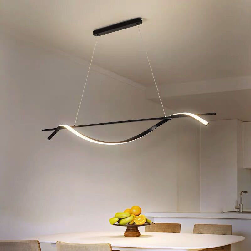 Modern Minimalist Wave Silicone Strip Iron LED Island Light Pendant Light For Living Room