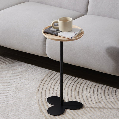 Modern Minimalist Round Tabletop Iron Marble Solid Wood Side Table 1-Leg For Living Room