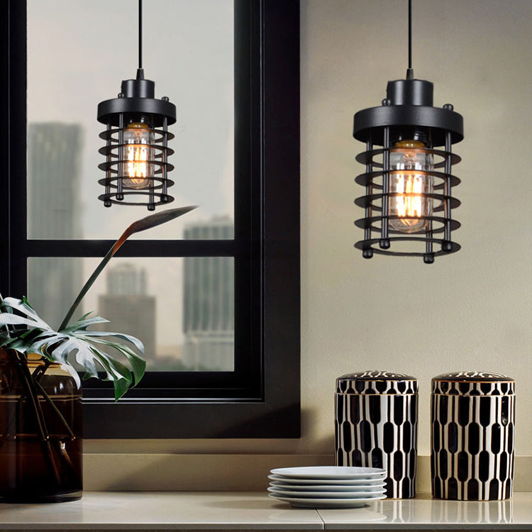 Contemporary Industrial Openwork Cylinder Iron 1-Light Pendant Light For Living Room