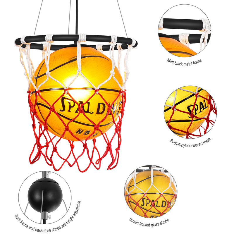 Lampe suspendue moderne et créative à 1 lumière en corde de verre et de fer pour basket-ball 