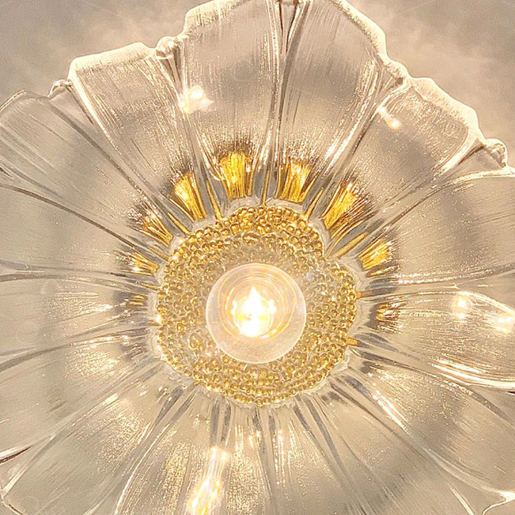 Contemporary Luxury Brass Flower Glass Shape 1-Light Pendant Light For Bedroom