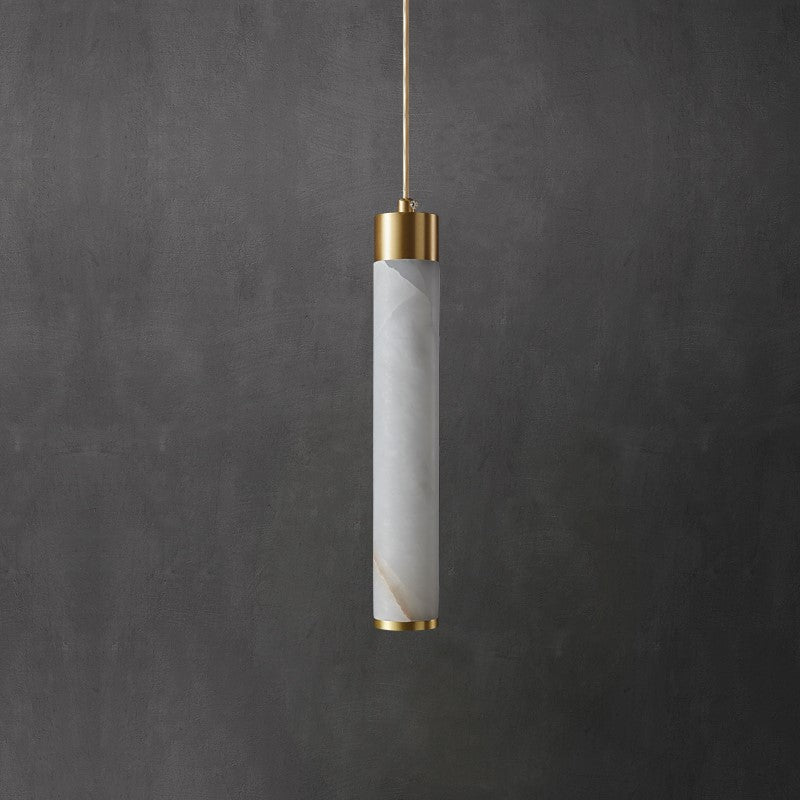 Modern Minimalist Cylinder Copper Jade LED Pendant Light For Bedroom